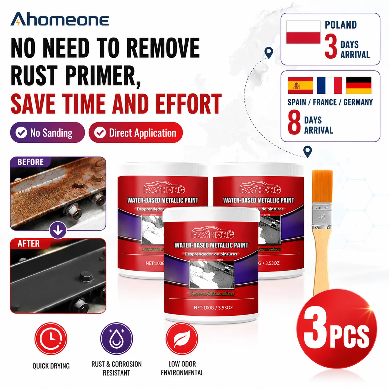 1/3/5 pièces Convertisseur de Rouille Automobile, Anti-rouille, Décapant de Rouille, Apprêt Métallique à Base d'Eau pour Châssis de Voiture, Peinture Anti-corrosion, Inhibiteur de Rouille, Revêtement pour l'Entretien et la Réparation des Surfaces Métalliques en Fer et Acier, Entretien du Sous-châssis Automobile