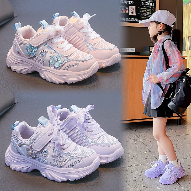 

Girls Sneakers Princess Style Versatile Kids Casual Running Shoes Sweet Flower 2025 Autumn New Children Sports Shoes Soft Bottom