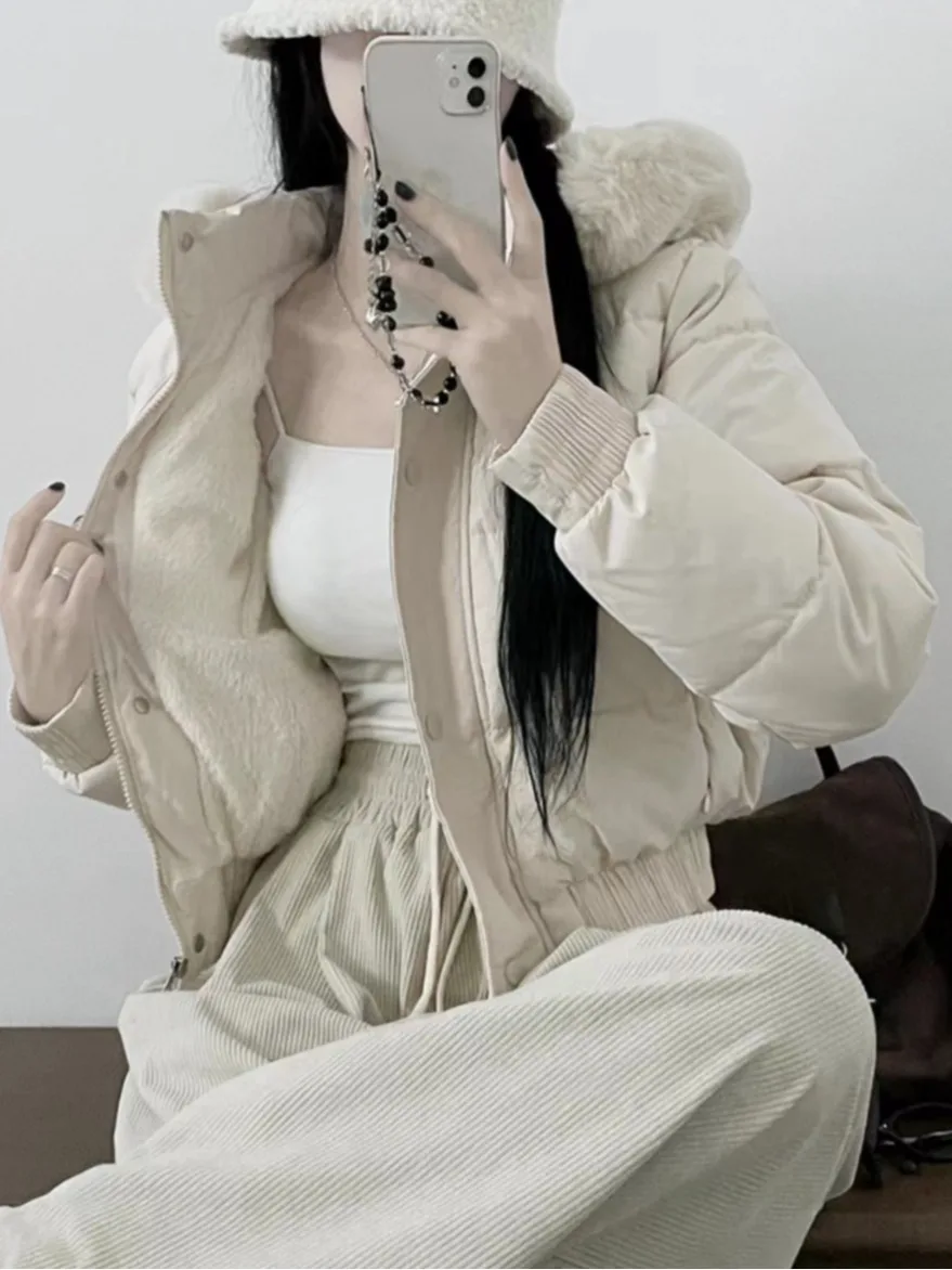 Chic Winter Thiened ort Bread Coat Women's Faionable Hooded Fce Lined Cotton Jaet Long Sve Outerwear