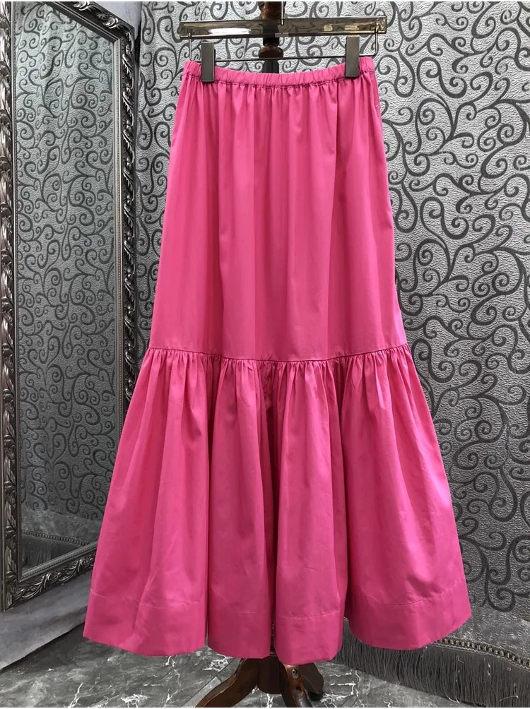 100%Cotton Long Skirts 2024 Spring High Quality Clothes Ladies Elastic Waist Casual Party Long Maxi Pink Skirts Sexy Club Wear