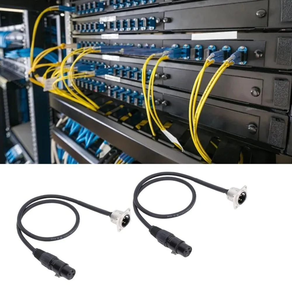 2PCS Professional 3 Pin XLR Pass Through Cables D Type 2FT Male Panel Mount to Female Connector XLR Cable Mic Feed