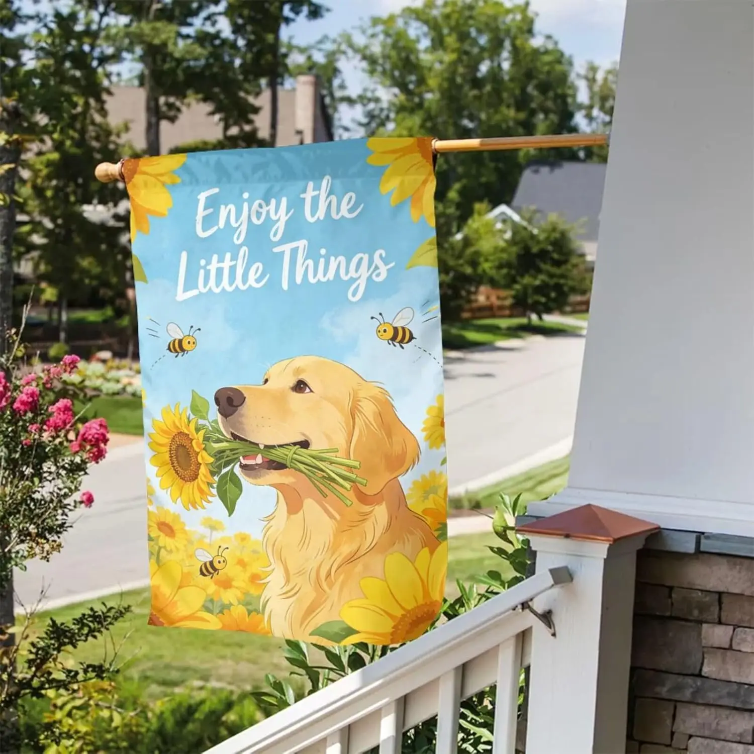 Sunflowers Bees Dog 12 x 18 Inch Garden Flags Double Sided Vertical Outdoor Flag for Garden Yard Holiday Decor AAS