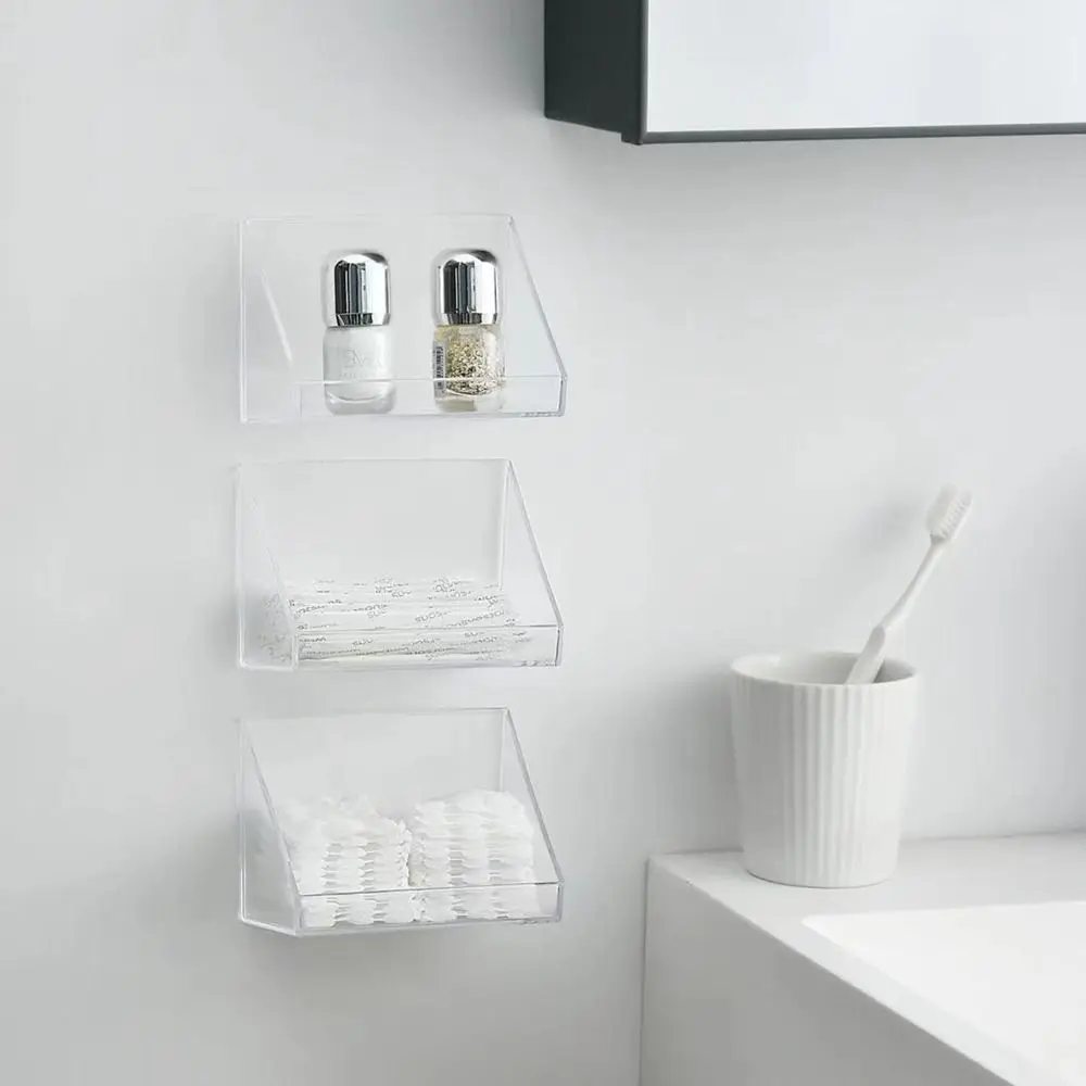 Wall Mounted Storage Rack Bathroom Kitchen Sundries Organizer Holder Cosmetics Storage Tray Makeup Organizer Self Adhesive Shelf