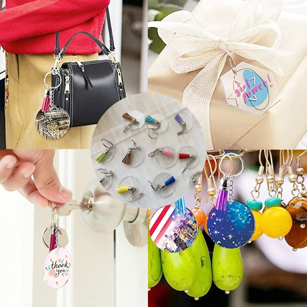 144PCS Acrylic Keychain Blanks with 4 Shapes Blank Ornaments for Vinyl Projects Ornament Blanks DIY Keychains