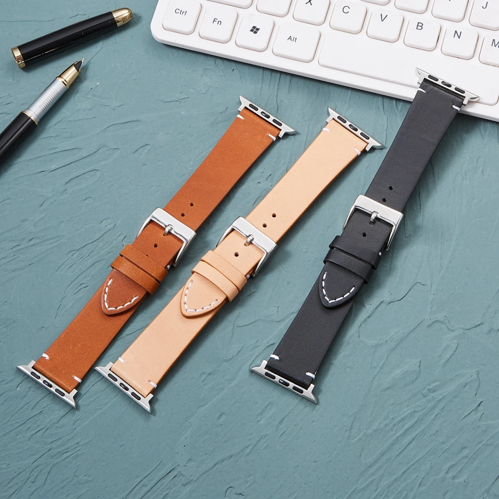 Genuine Cow Leather Strap for Apple Watch Series Ultra 8 7 6 SE 5 4 3 Watchband 38/40/41mm 42/44/45/49mm for iwatch