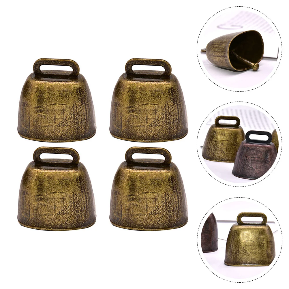 4 Pcs Metal Cow Bell Iron Goat Bronze Bells Cowbell Farm Loud Cowbells Grazing Supplies Anti-lost Anti-theft Brass Mini and