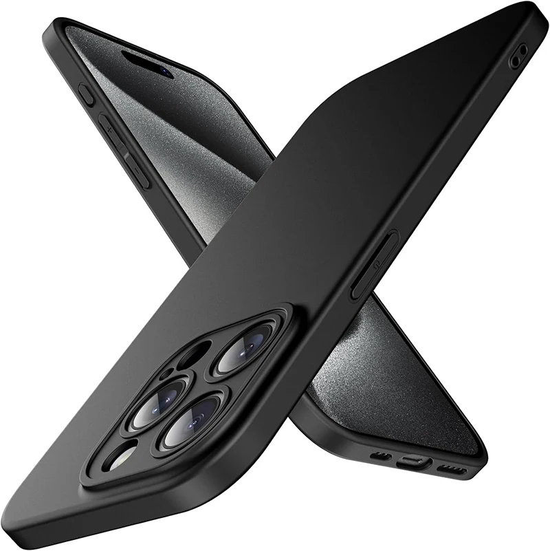 Coque de luxe ultra-fine en silicone mat souple pour iPhone 16 17 15 14 Plus 13 12 Mini 11 Pro Max X Xr Xs Max Air 16e – Housse noire