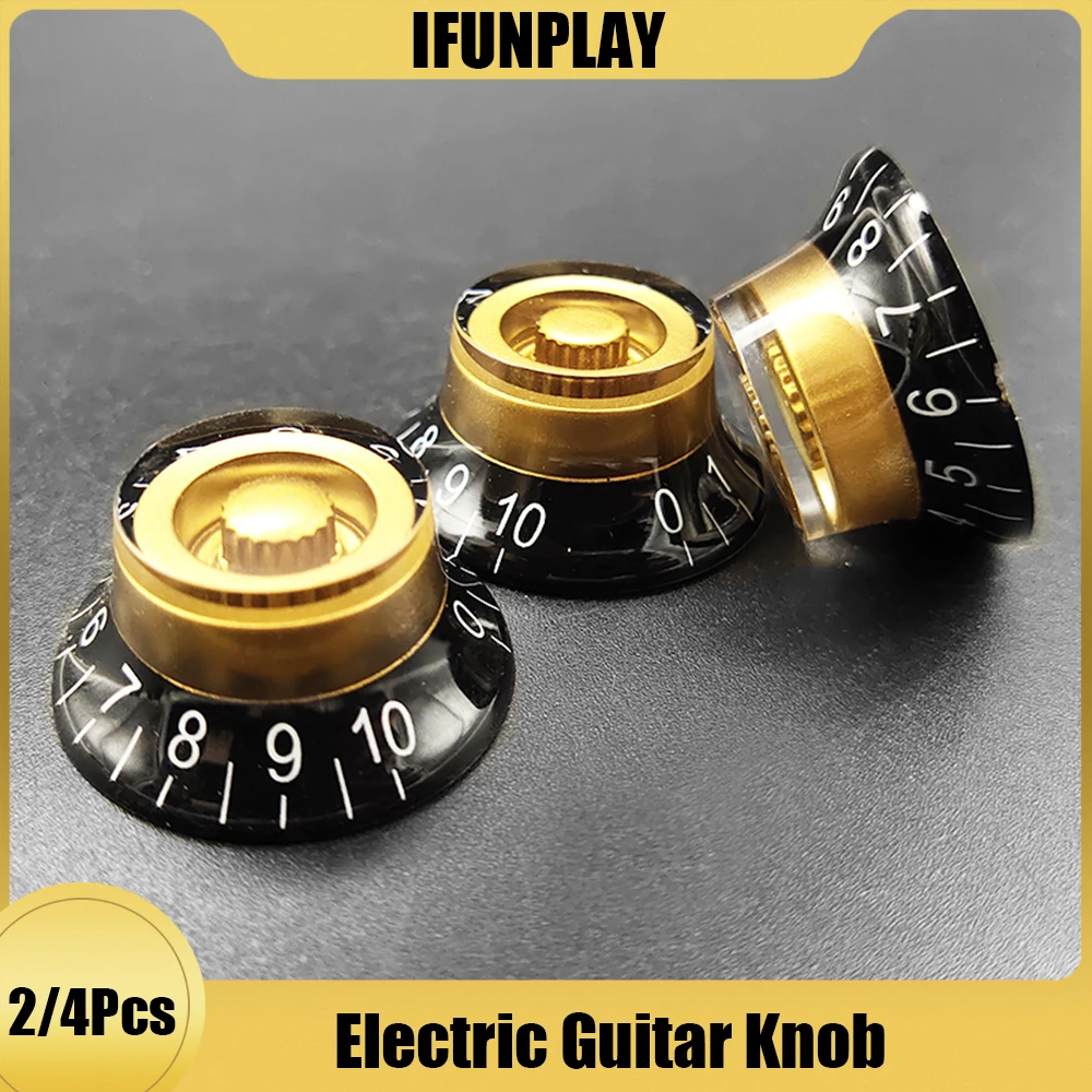 2/4pcs LP Electric Guitar Volume Tone Knob Top Hat Straight Guitar Speed Control Knob Plastic Guitar Accessories Gold Black