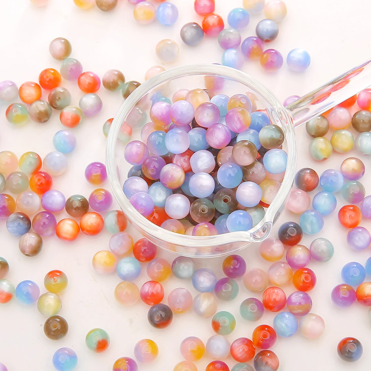 60pcs 8mm Colorful Smooth Gradients ResinCat Eye Beads Round Spacer Beads for DIY Bracelet Necklace Jewelry Making Accessories