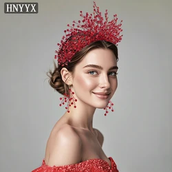HNYYX Red Crystal Bridal Hair Accessories Women Handmade Rhinestone Hair Tiara Wedding Bridesmaid Crown Fashion Jewelry A234
