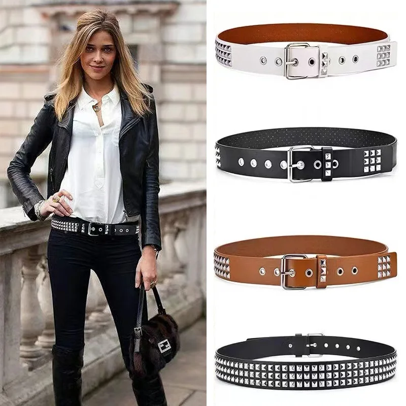 

Leisure Punk Hardware Jeans Men And Women Belt Lnternet Celebrity Harajuku Pu Leather Belts Square Bead Rivet Ladies Wainstband