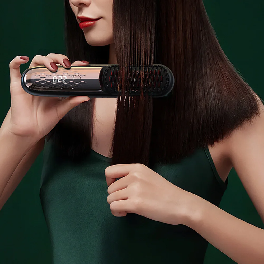 

Трансграничный перезаряжаемый выпрямитель для волос, бигуди, беспроводной нагрев, электрическая расческа двойного назначения, электрическая щетка для завивки волос, щетка для волос