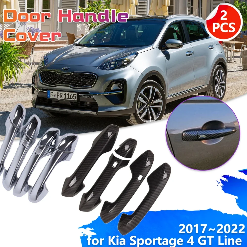 

Car Chrome Carbon Fiber Door Handle for Kia Sportage 4 GT Line S QL 2017~2022 2018 Decoration Cover Trim Sticker Cap Accessories