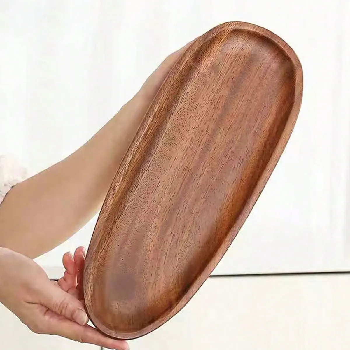 Natural Acacia Wood Irregular-Shaped Wooden Plate for Western-Style Snacks and Fruits, Japanese-Style High-Appearance Seed-Shaped Wooden Tray, 1 Piece