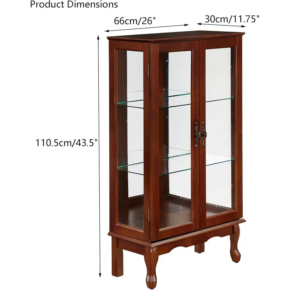 Illuminated Cherry Wood Floor Standing Glass Curio Cabinet with Adjustable Shelves, Mirrored Back, and Tempered Glass Door - view 2