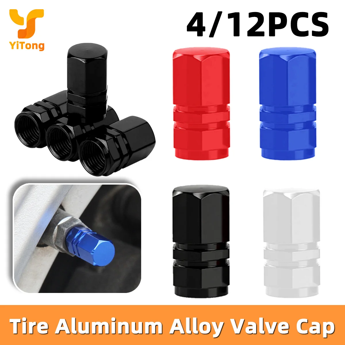 Yitong 4/12PCS Automotive Wheel Hub Tire Valve Cover Universal Dustproof And Waterproof Aluminum Alloy Tire Valve Cap Auto Parts