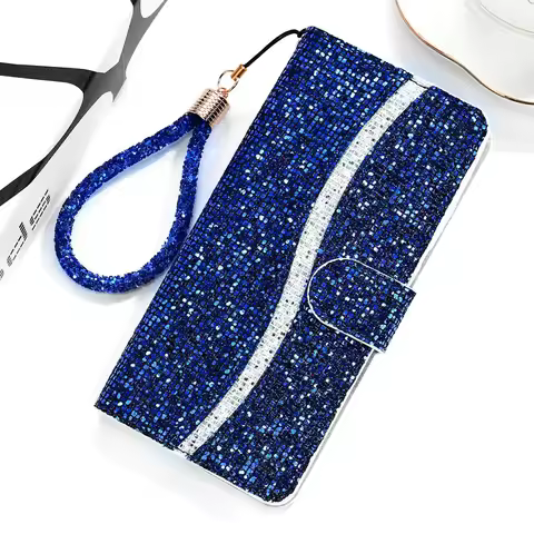 Luxury Bling Sequin Wallet Coque for Samsung S25 Edge S24 Ultra S23 Case Galaxy S22 S20 FE S21 S10 Plus 20 Note 10 S9 Flip Cover