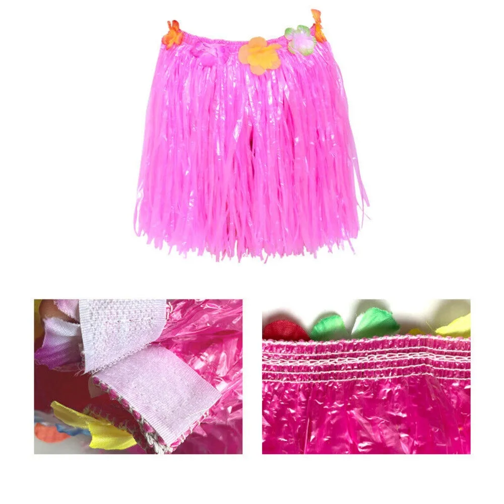 1Set Ladies Women Hawaii Fancy Dress Grass Skirt Hula Hawaiian Full Charming 40CM Garland Headband Bracelet Costume
