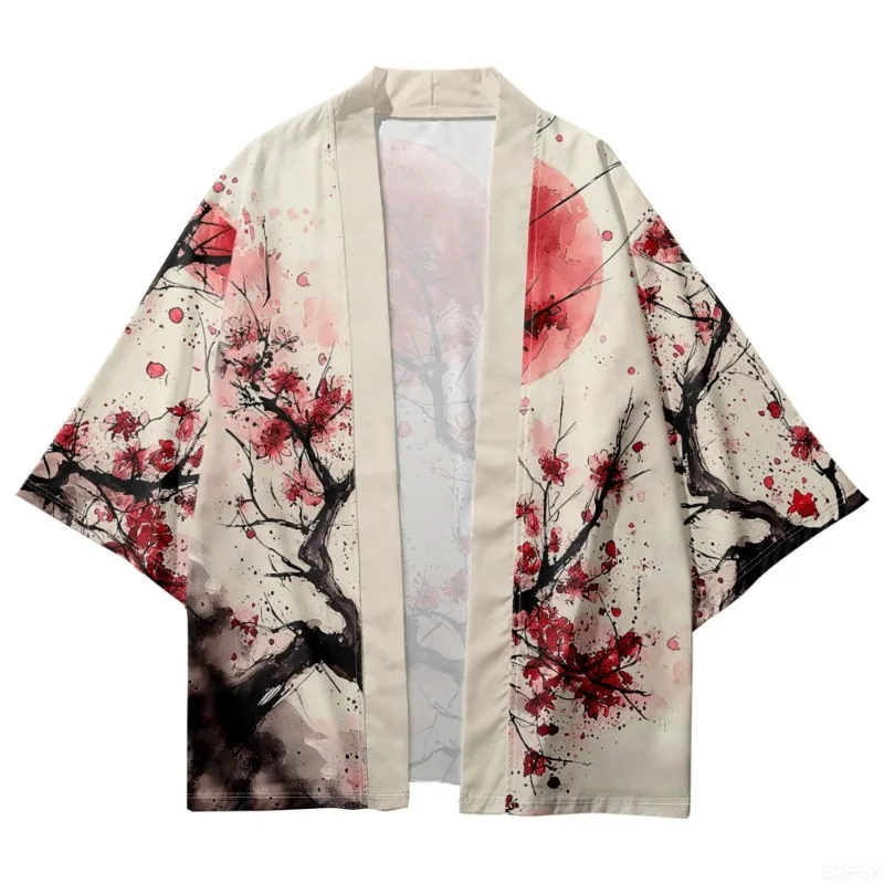Chinese Style Flowers Print Kimono Japanese Streetwear Cardigan Women Men Harajuku Haori Top Shirts Yukata Asian Clothes image 3