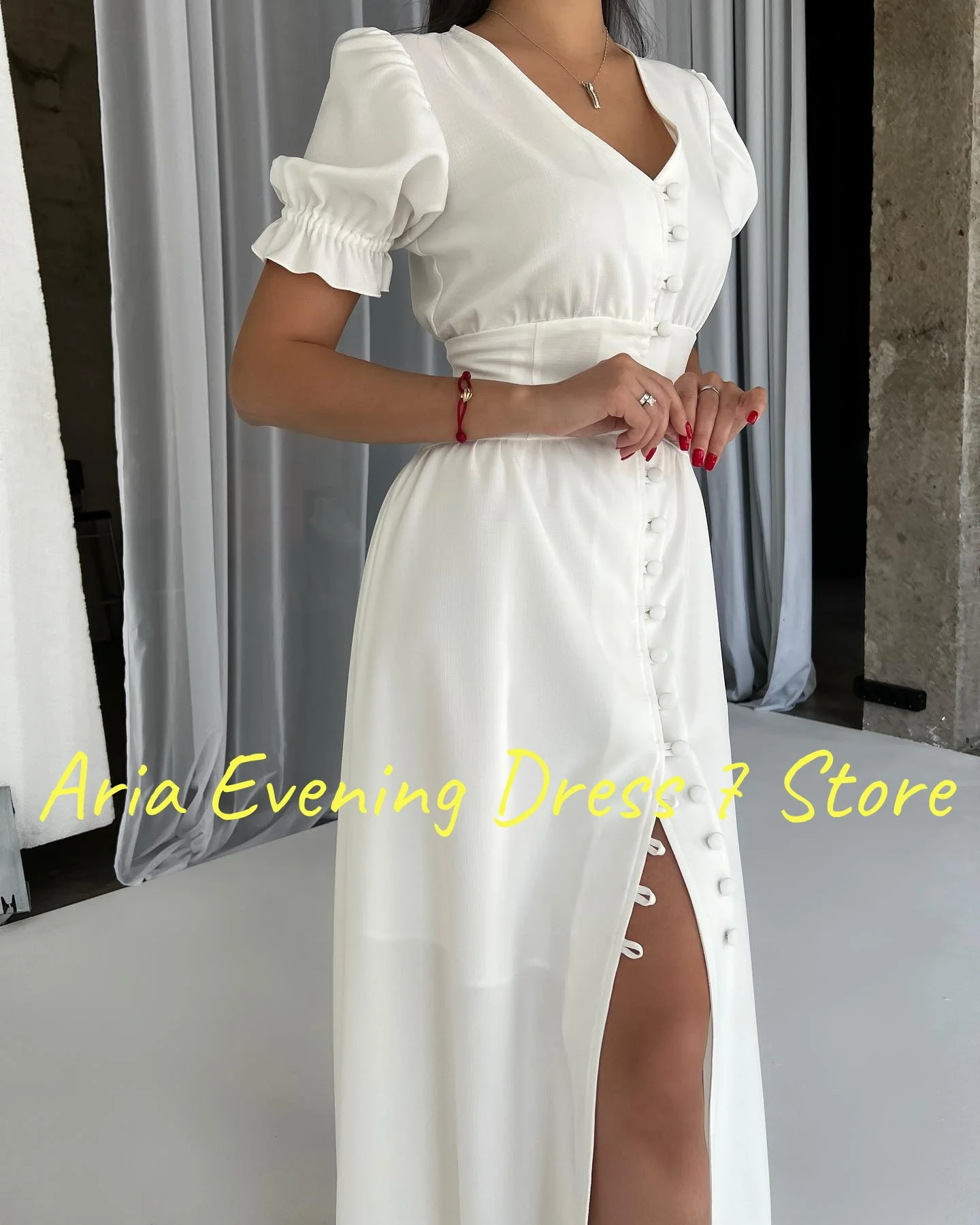 تخصيص عالية الجودة جيرسي أزرار فساتين السهرة مزاجه قصيرة الأكمام الخامس الرقبة فساتين المشاهير مخصص Pr #6