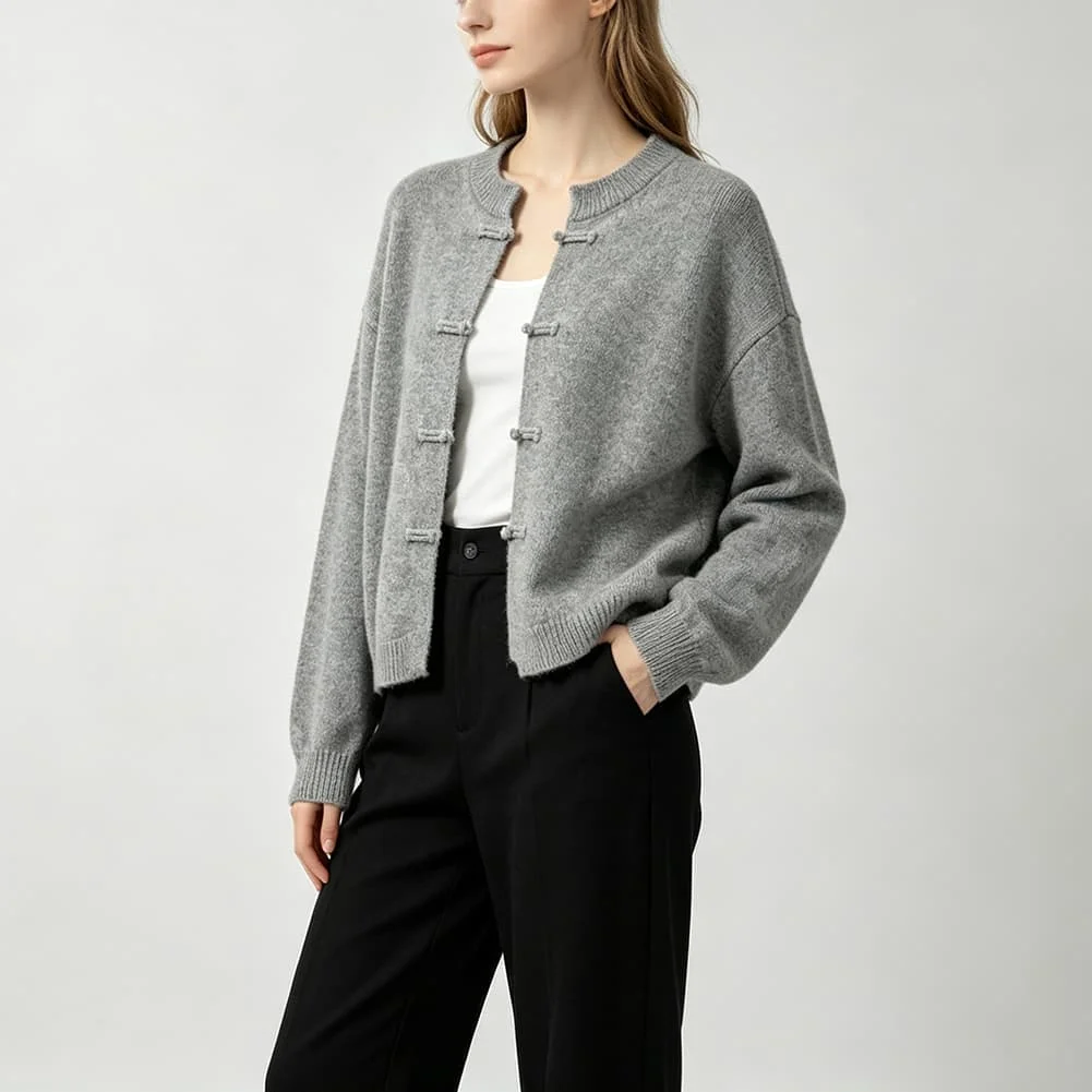 Womens Button Front Knit Sweater in For Retro Chinese Aesthetic for Summer Holiday Beach and Outdoor Activities