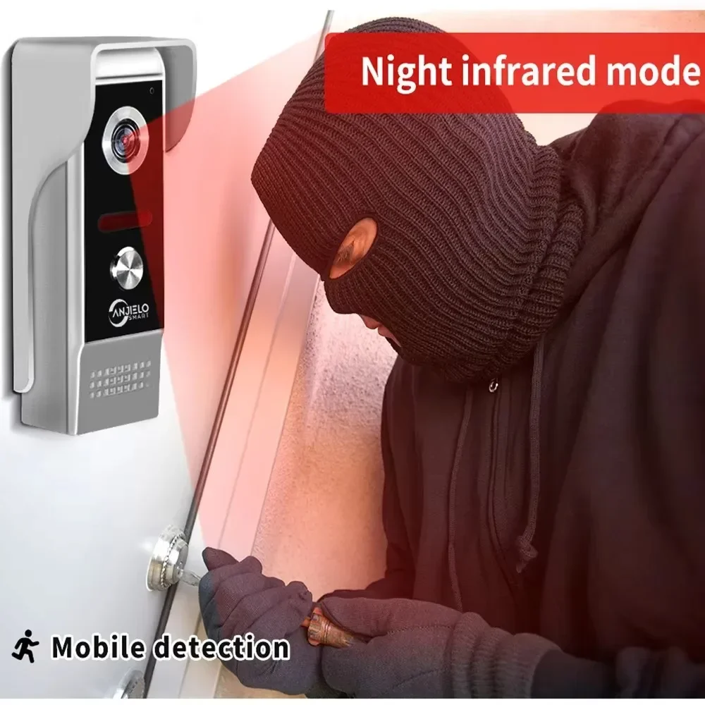Anjielo 7 Inch Home Video Intercom System Kit Outdoor Doorbell with Camera Infrared Night Vision Waterproof Doorbell