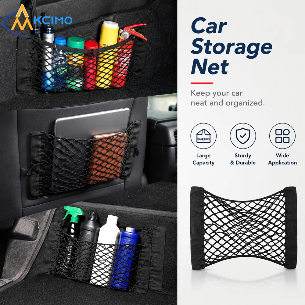 1Pc Stretchy Auto Mesh Storage Net, Punch-Free Self-Sticking Seat Back Pouch, Multipurpose Car Interior Tidying Accessory