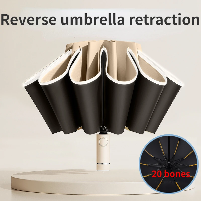 20 Bones Men Women Umbrella  Fully Automatic Reverse Folding Umbrella with Windproof Reflective Stripe UV Umbrellas