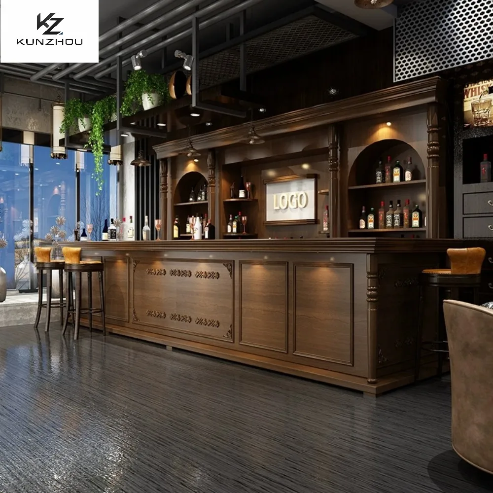 European style solid wood retro bar, coffee restaurant, water bar counter, cashier counter