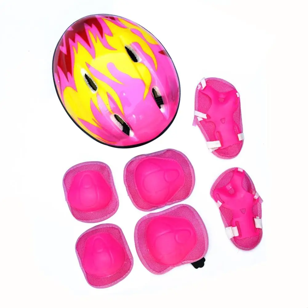 7Pcs/Set Children Helmet Set Bicycle Helmet Kids Children Roller Skates Bike Safety Helmet Wrist Guard Pad Knee Elbow Set