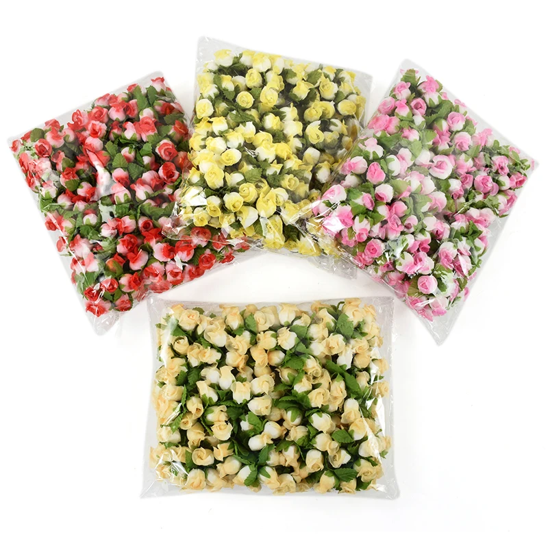 72/144pcs Gradient Color Artificial Rose Bud Mini Bouquet 12heads/Bundle Silk Rose Flowers for Home Wedding DIY Craft Decoration