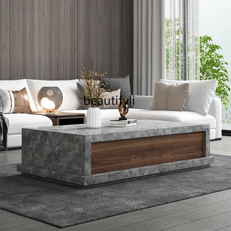 Simple Modern Living Room Natural Marble Tea Table Italian Minimalist High-End Villa