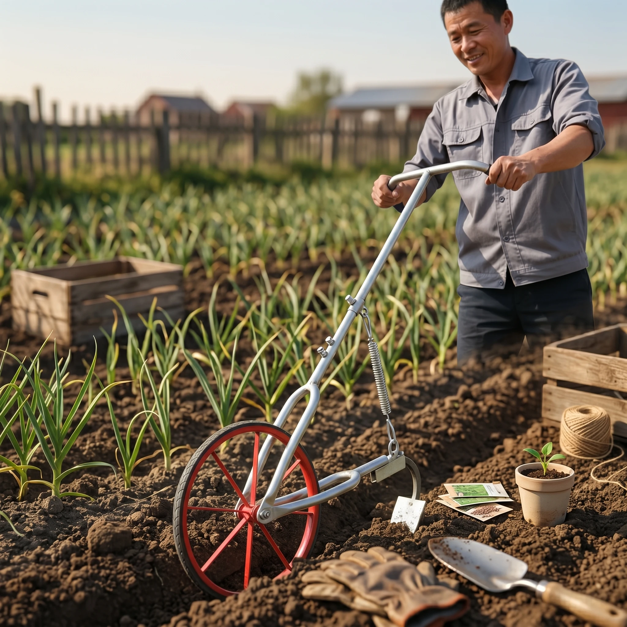 Garlic Digging Hoe Field Helper Garlic Digger Push Hoe Labor Saving Sharp Steel Blade for Gardeners, Farm, Garden