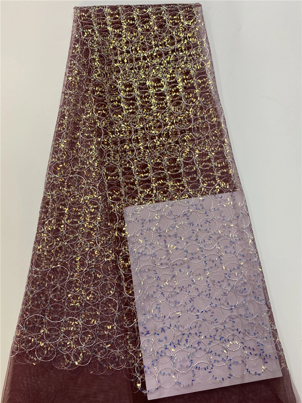 

2022 High Quality Sequence French Nigerian Sequins Net African Tulle Mesh Lace Fabric For Dress 5 Yards/Lot JC0308