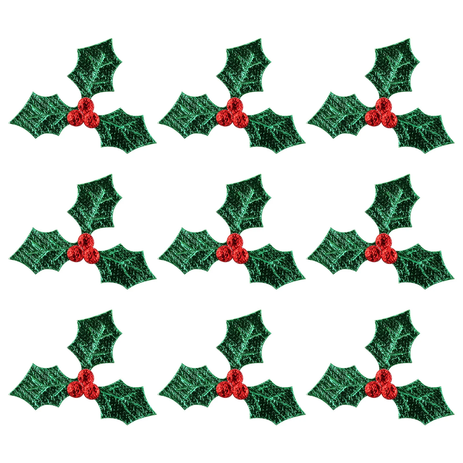 100 Pcs Christmas Holly Berry Picks Mini Craft Embellishments Decorations Green Garland Artificial Leaf Sequins