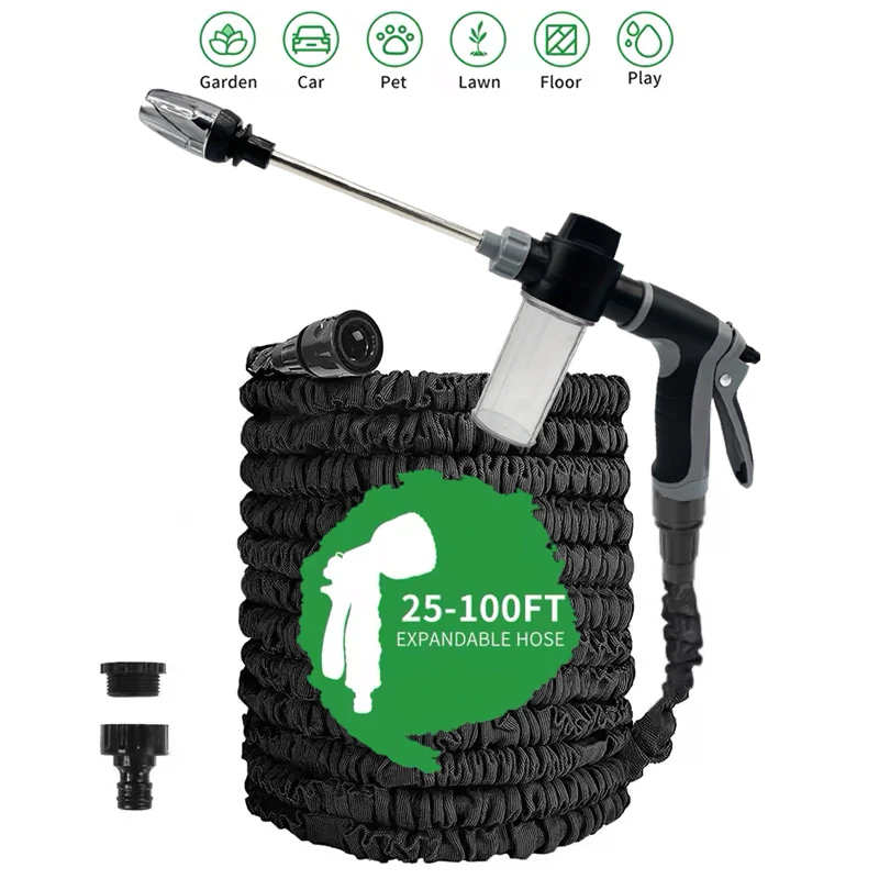

25FT-100FT Garden Hose High Pressure Extensible Flexible Hose High Pressure Car Wash Foam Pot Water Gun Courtyard Watering Tool