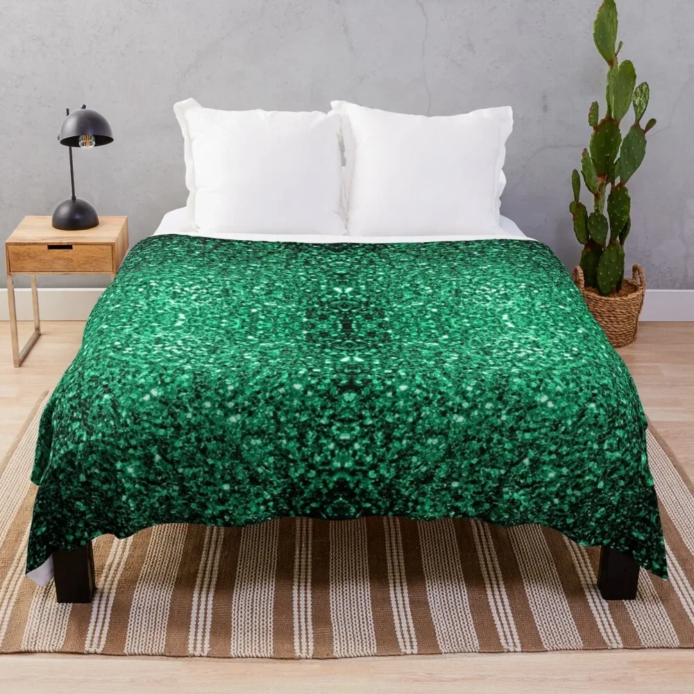 

Emerald Green faux glitter sparkles (Photo of Glitter - Not Reflective) Throw Blanket For Decorative Sofa Flannel Blankets