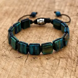 10mm Square Tiger Eye Stone Beads Braided Bracelet Bohemia Punk Friendship Charm Bracelet Bangle Man Women Jewelry