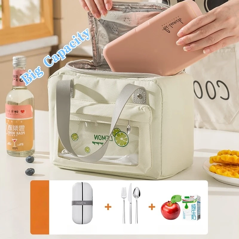 Oxford Cloth Lunch Bag Beige/Purple/Pink/Grey Food bag Thermal Insulated Aluminum Mold Lunch Box for Women Men Student Lunch bag view 4