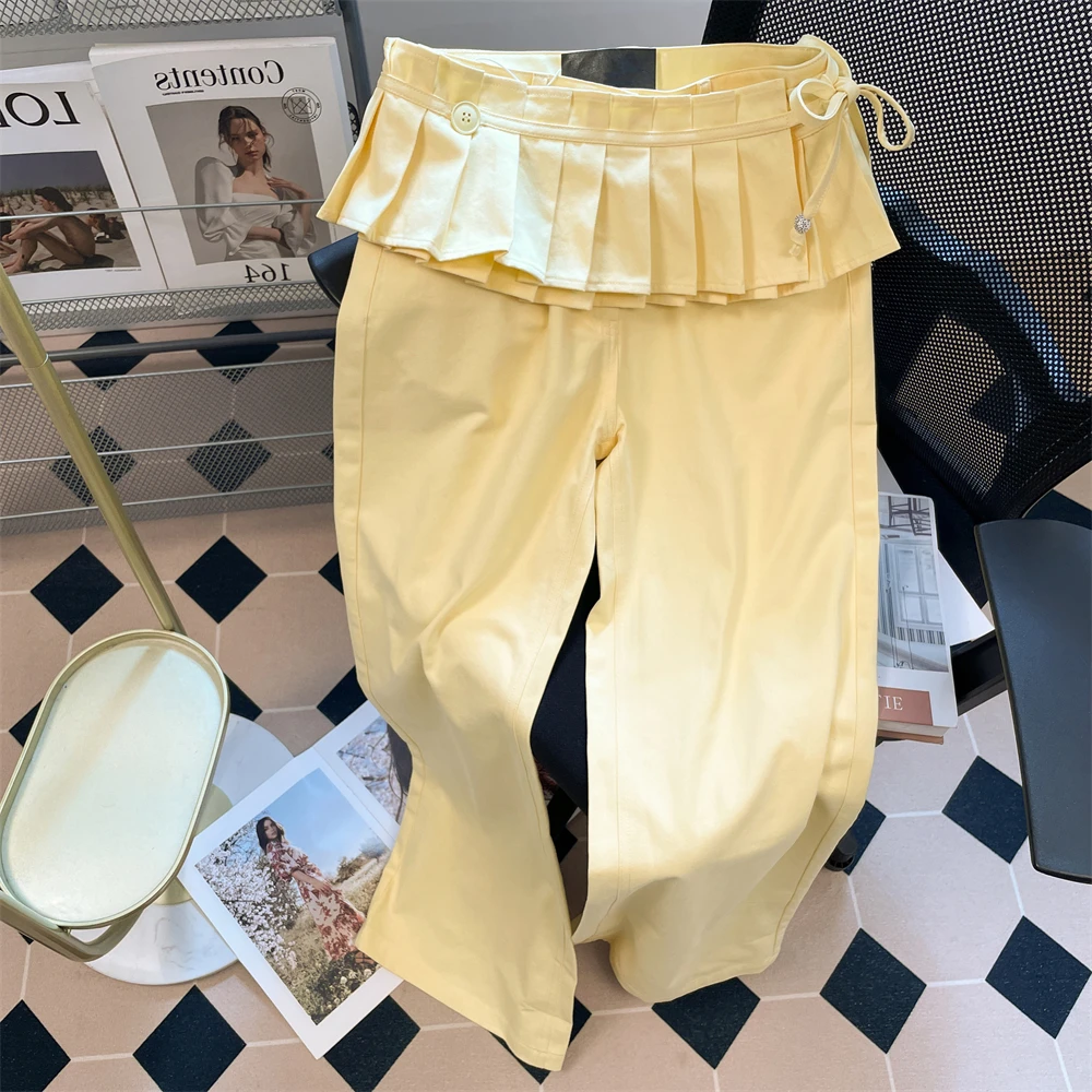 

American Retro High Waist Wide Leg Jeans for Women Chic Ruffles Fart Curtain Casual Denim Pants Spring Autumn Versatile Trousers