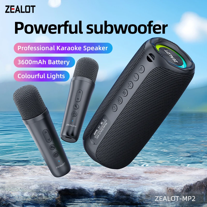 

ZEALOT-MP2m Karaoke Machine Portable bluetooth speaker with 1-2 Wireless Microphone Wireless Speaker 10Hrs Waterproof Speaker