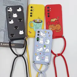 Crossbody Cover For Xiaomi Mi Note 10 Lite Case with Strap Lanyard Slim Silicone Cartoon Cat For Xiaomi Mi Note 10 Lite Funda