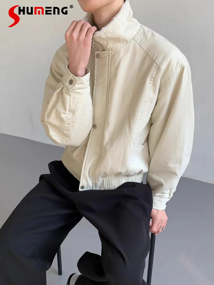 2025 Men Women Winter New Thickened Fashion Stand Collar Flight Jacket Parkas Men Fleece Lined Tooling Jacket Long Sleeve Parkas