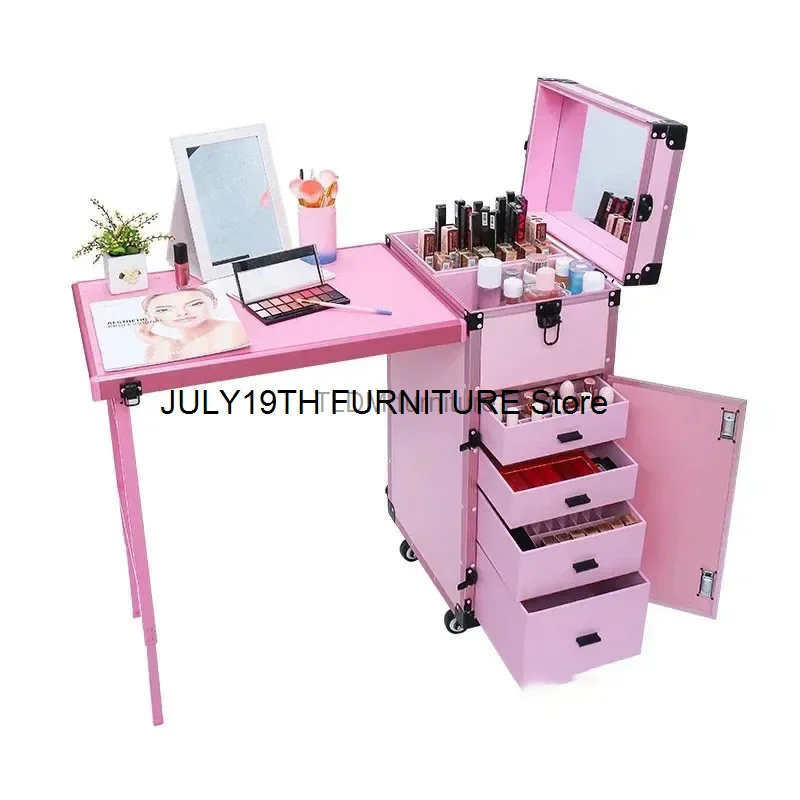 Portable Makeup Artist Nail Tables Foldable Nail Manicure Table Salon Furniture Creative Multi-function Pull Rod Makeup Table A