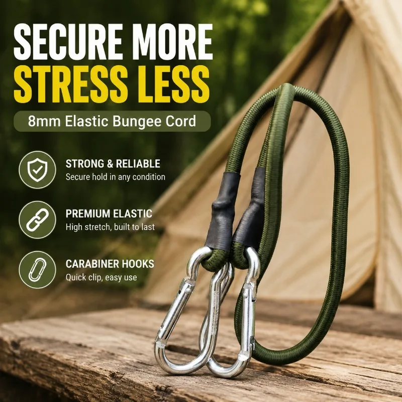 8mm‑thick Elastic Bungee Cord with Carabiner Hanging‑hook Multi‑purpose Lashing‑strap Secure Luggage Tent Canopy Setup Hang