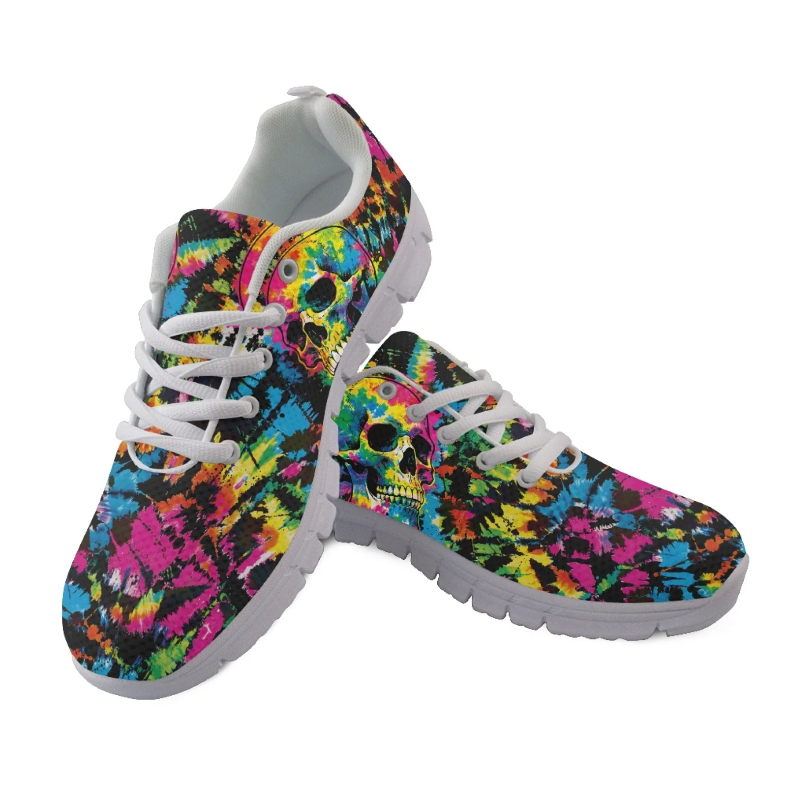 Coloranimal Tie Dye Skull Print Sport Shoes Walking Sneakers for Women Lace-up Running Sneakers