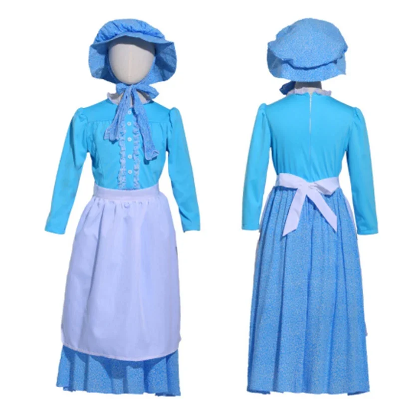 Girl Little House On The Prairie Costume Carnival Halloween Early American Girl Cosplay Fancy Party Dress