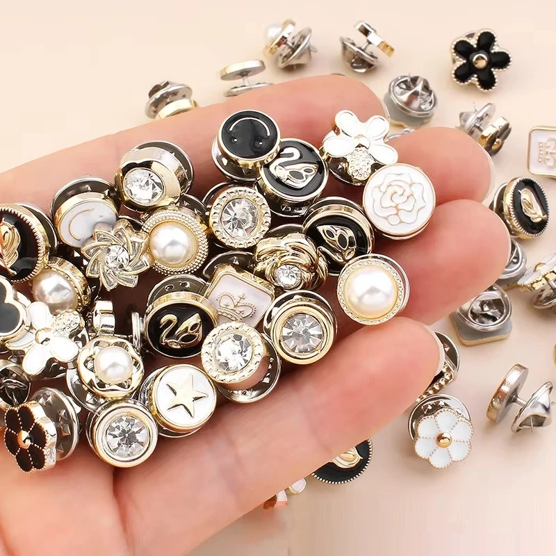 MIX 15Pcs Women Shirt Brooch Buttons Cover up Button Pins Free Sewing Pearl Rhinestone Button for DIY Shirt Hat Clothing Decor
