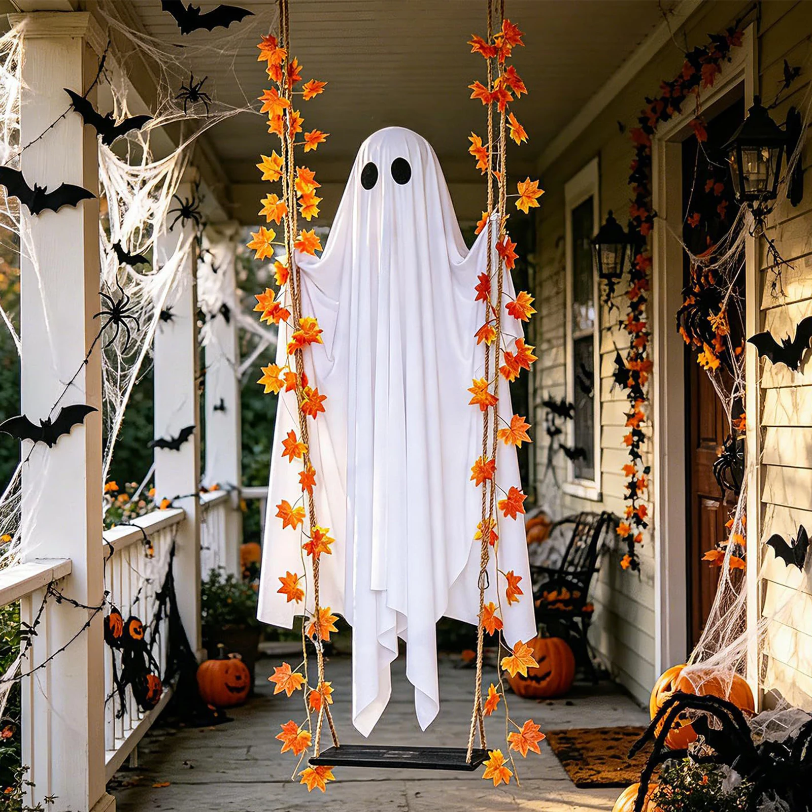 Halloween Outdoor Ghost Decoration Hanging Swinging Maple Leaf Vine Yard Tree Spooky