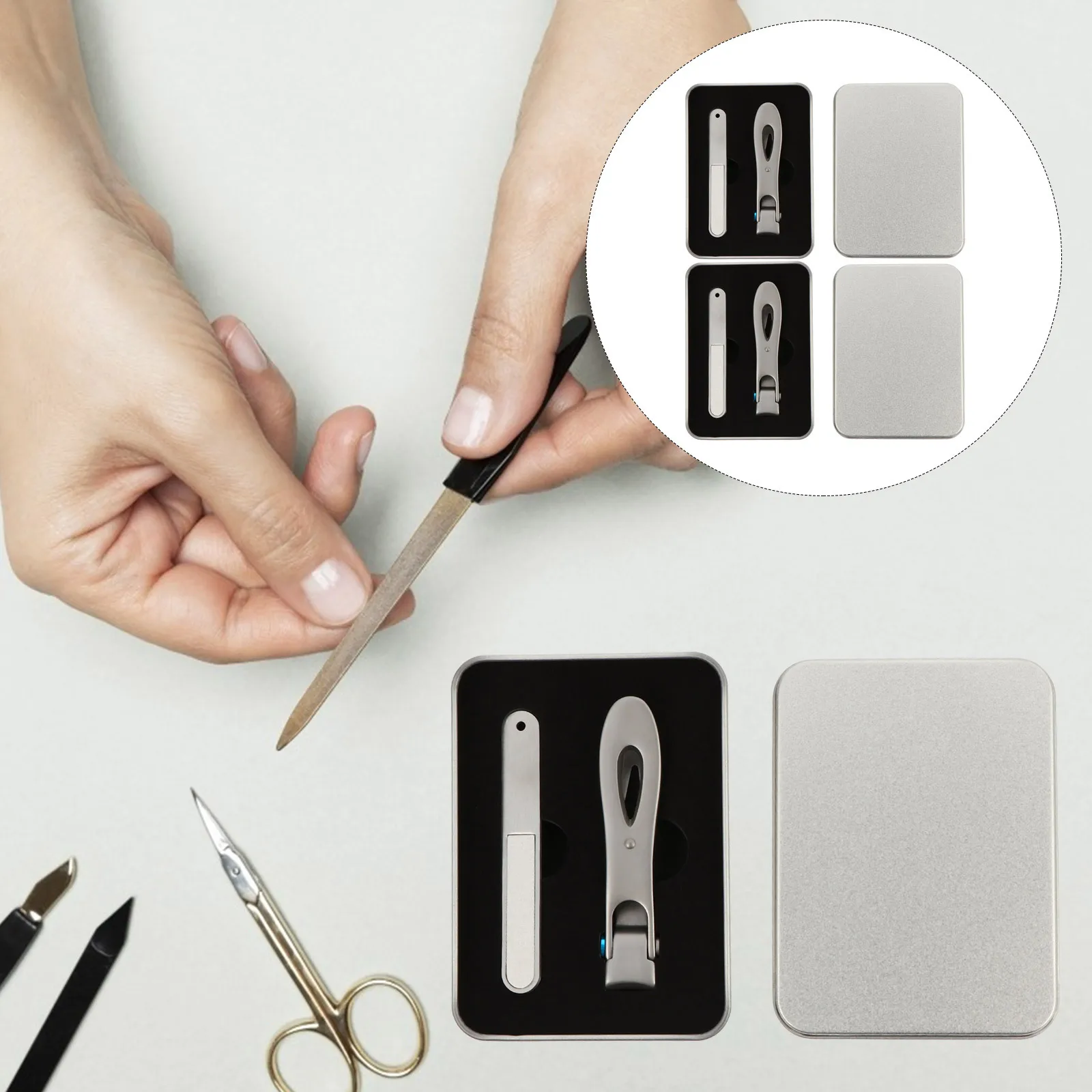 2 stücke Edelstahl Nagel Clipper Set Premium Nagel Trimmen Kit Für Maniküre Pediküre Werkzeuge Pflege Cutter Lagerung Box